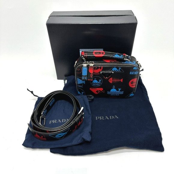 PRADA whale whale 2WAY Shoulder Bag Safiano leather Black - Picture 1 of 16